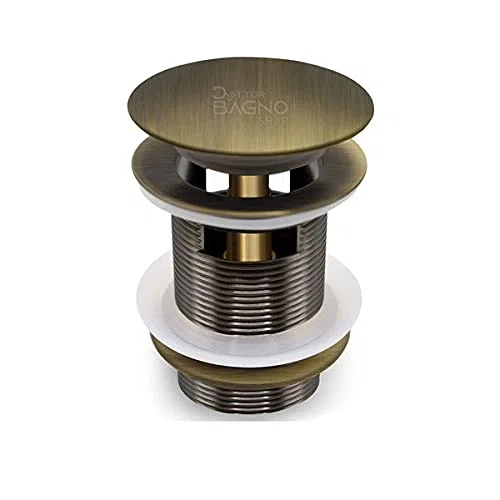Piletta click clack lavabo, automatica ottone bronzato 1" 1/4 universale per lavandino bagno e bidet, colore bronzo anticato brunito, finitura bronzata, diametro 40 mm, con foro troppopieno