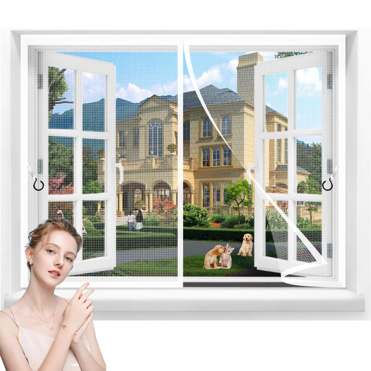 Zanzariera Magnetica porte Finestra 140x140cm Porta Tenda Zanzariera Chiusura Automatica Adsorbimento Magnetico Rete Porte da Balcone Cantine Terrazze Bianco