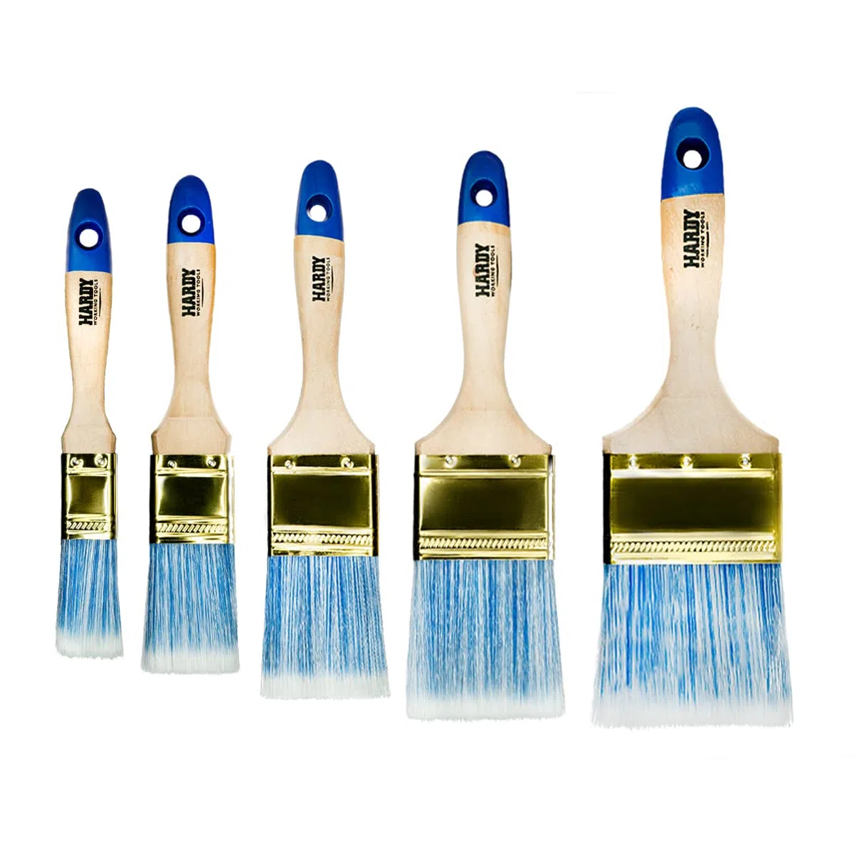 HARDY WORKING TOOLS – Set di 5 Pennelli Piatti Serie 42 (25, 35, 50, 60, 75 mm), per Legno, Metallo e Muro – Setole Sintetiche Chiare di Alta Qualità
