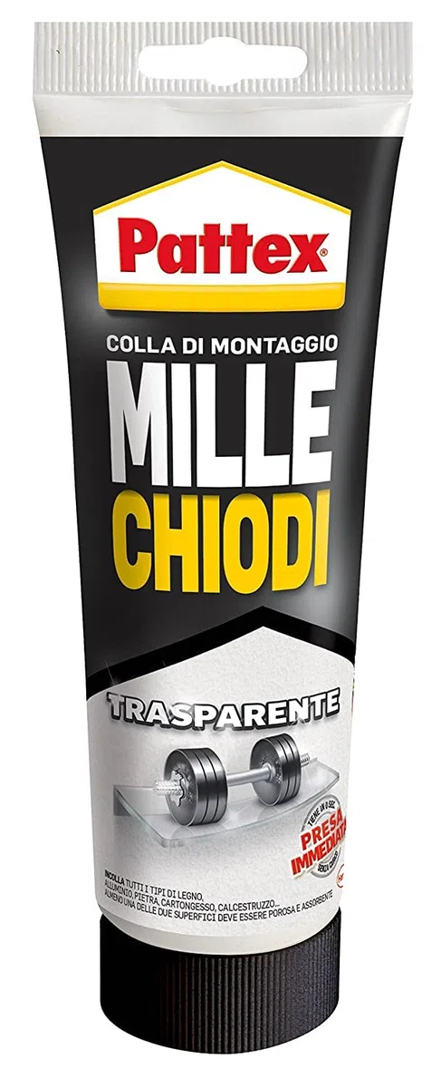Pattex Millechiodi Trasparente, adesivo di montaggio a base acqua con presa immediata, adesivo trasparente preciso per metallo, legno e altro, 1x200g tubo