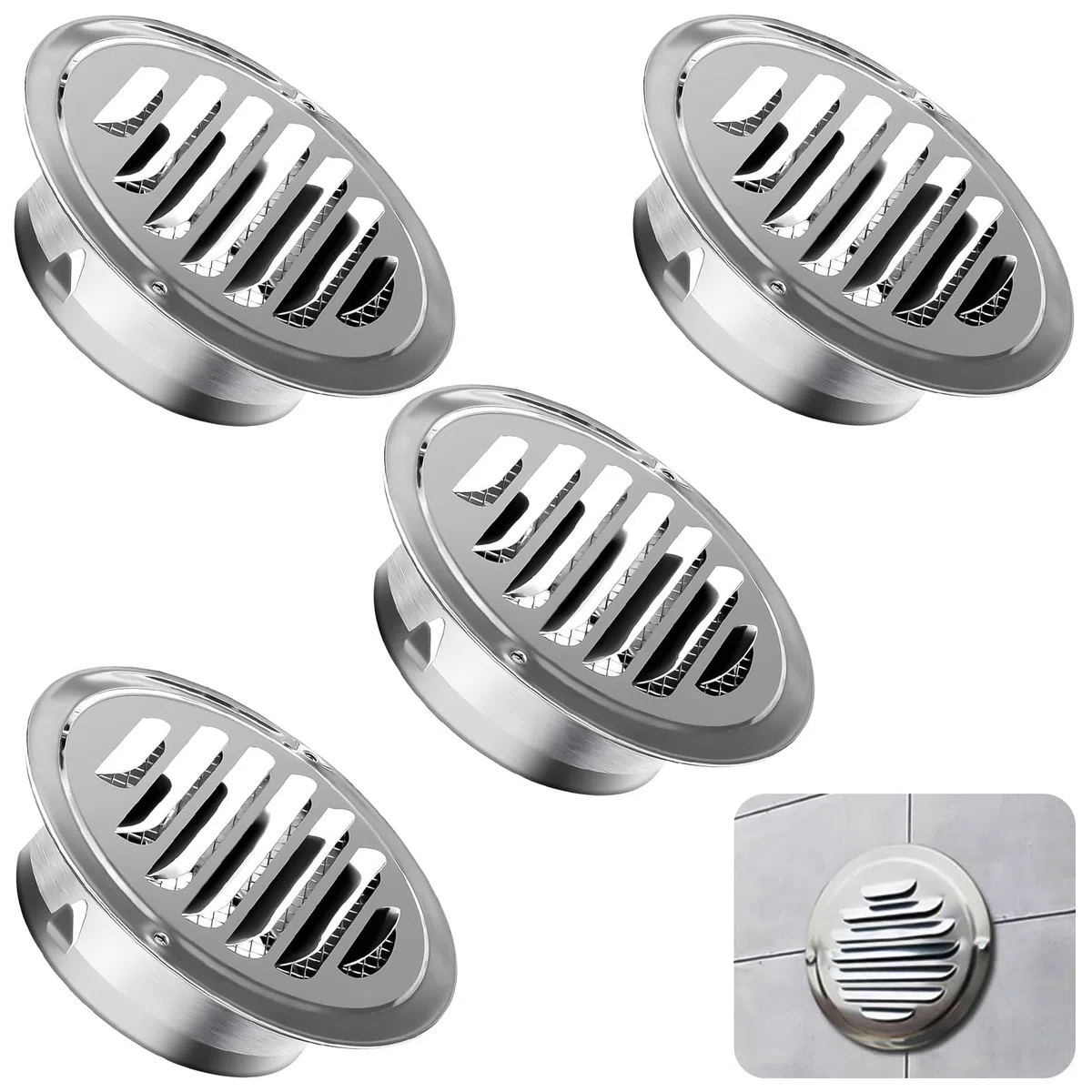 4 Pezzi Griglia Aerazione Tonda, Griglia Ventilazione 100mm in Acciaio Inox, Griglia Aerazione Tonda Acciaio con Rete Anti Insetti per Cucina, Bagno, Garage