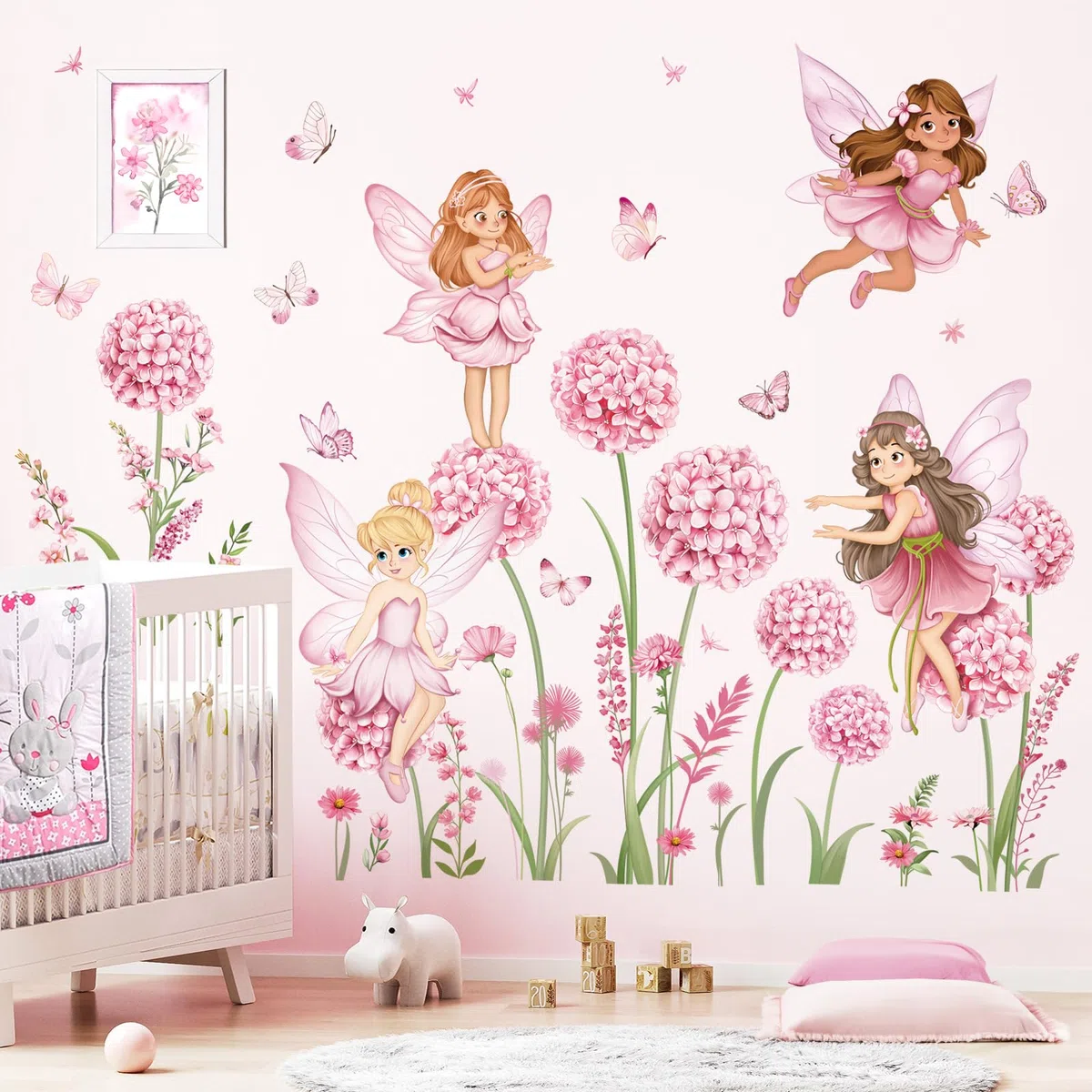 decalmile Adesivi Murali Fata Ragazza Fiori Rosa Adesivi da Parete Dente di Leone Fiore Farfalla Elfi Decorazione Murale Camerette Bambini Camera da Letto Asilo Nido