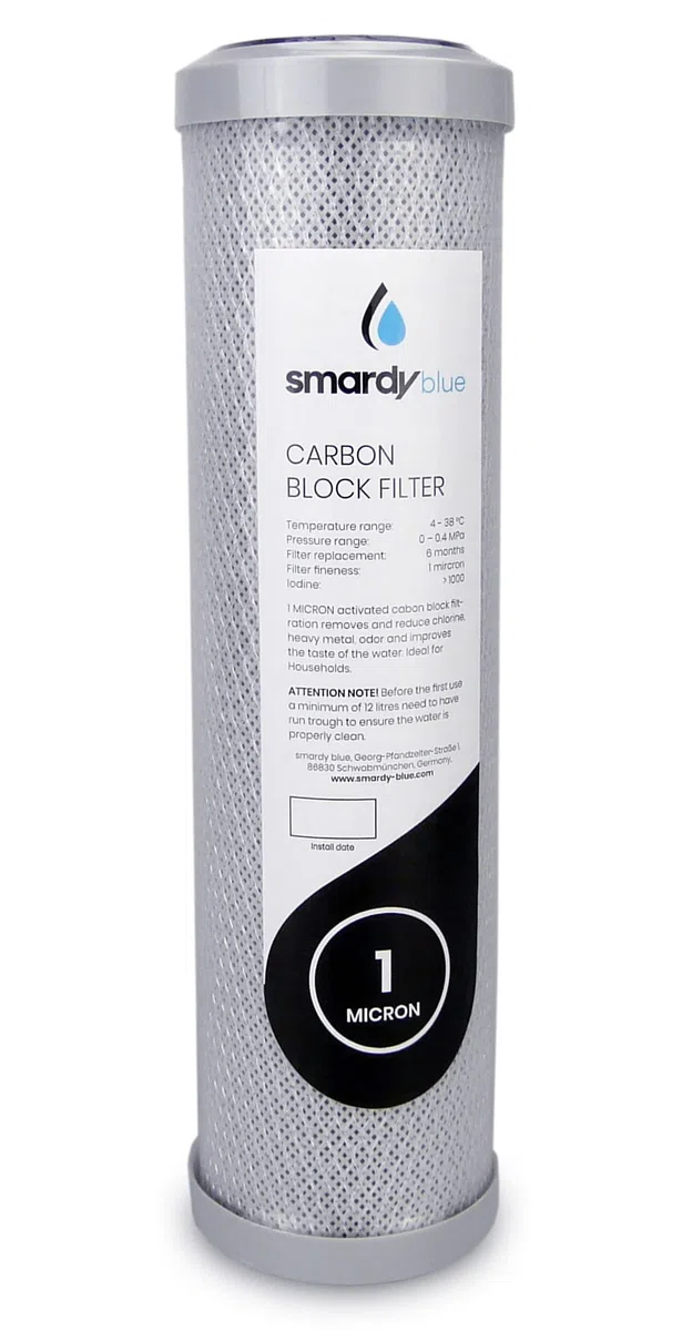 smardy blue Premium CTO-10" 1μm Cartuccia Blocco di Carbone Attivo 10 pollici, 1 micron per Osmosi Inversa, Filtro dell'Acqua