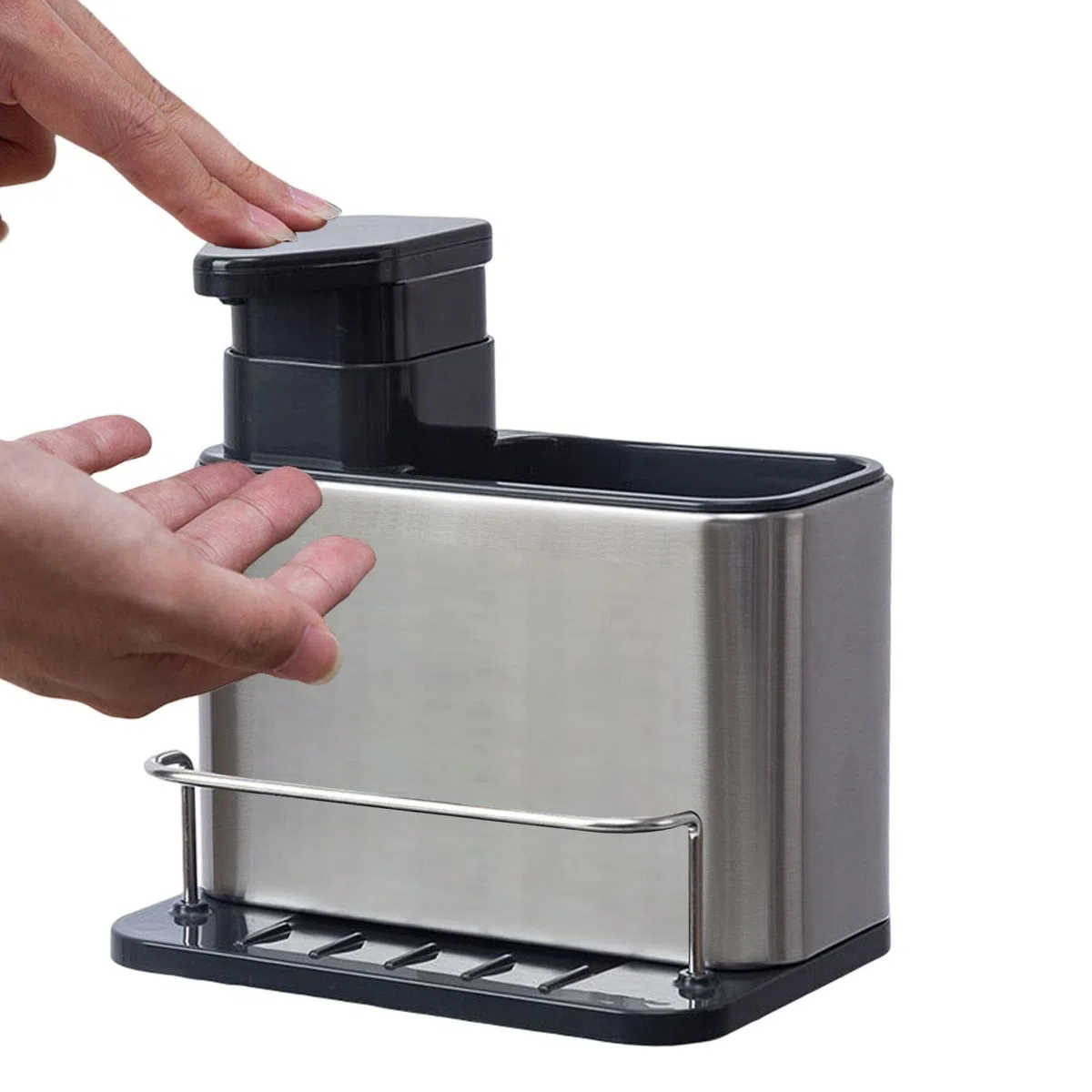 Dispenser per detersivo con porta spugna, dispenser per detersivo e spugna in acciaio inox per lavello della cucina, organizer multifunzione per lavastoviglie
