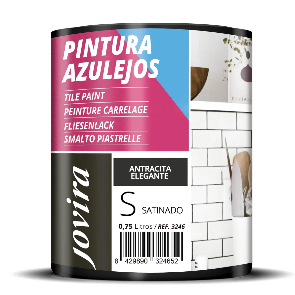 JOVIRA PINTURAS Vernice Per Piastrelle 750 ml |satinato a Base d'acqua. Date un nuovo look alla vostra cucina e al vostro bagno. (750 Millilitri, Antracite Elegante)