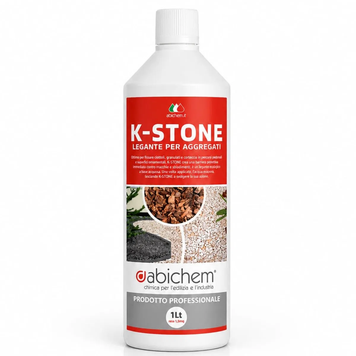 K‑Stone Legante per Ghiaia da Esterno – Fissaggio per Ghiaia, Ciottoli, Pietre e Corteccia da Giardino, Stabilizzatore Decorativo Antisporco e Resistente alle Intemperie (1 Litro)