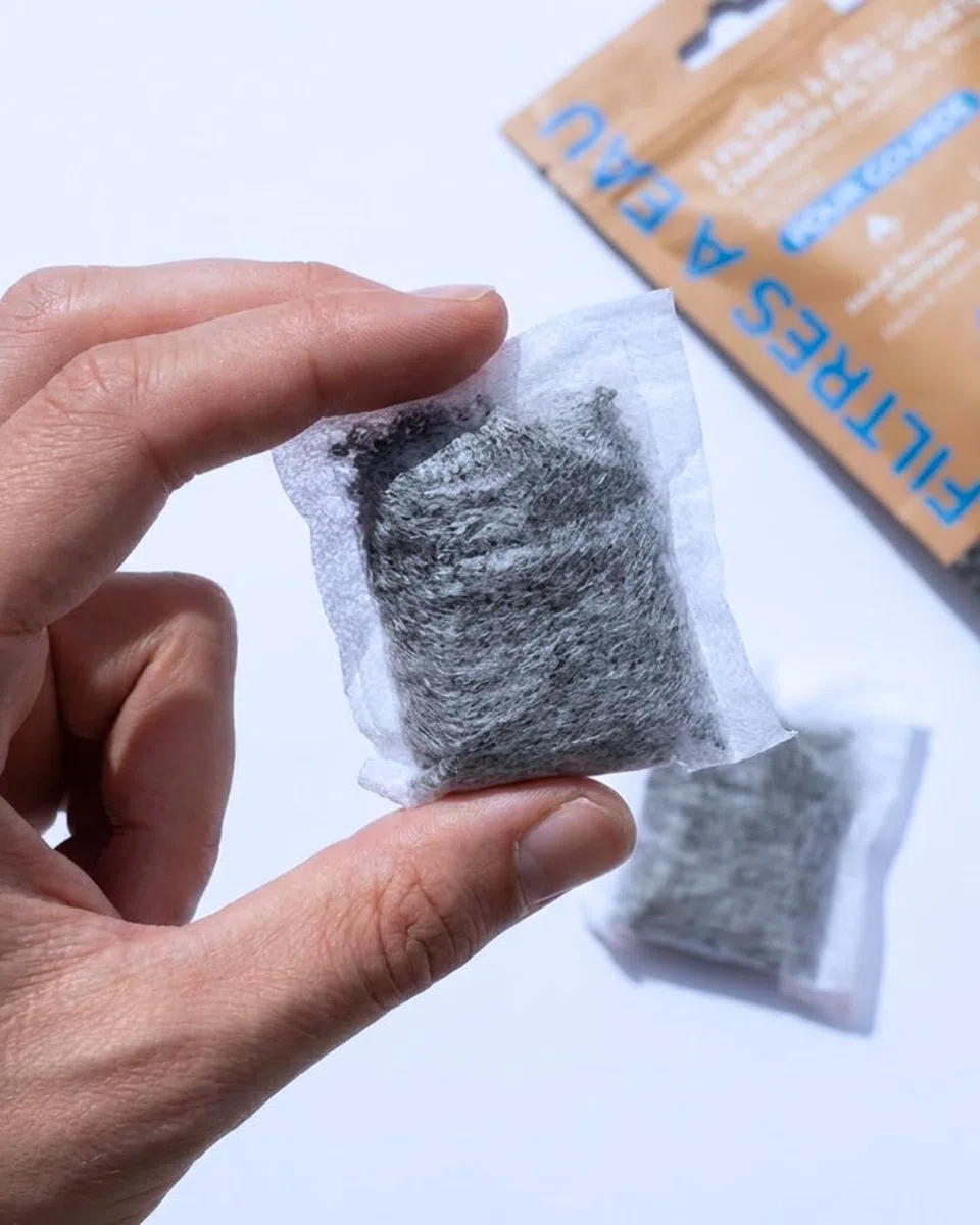 Set di filtri per acqua carbone attivo vegetale francese granuli super attivati, in soli 20 minuti, naturale, per caraffa, bottiglia, borraccia e filtro acqua corrente (8)