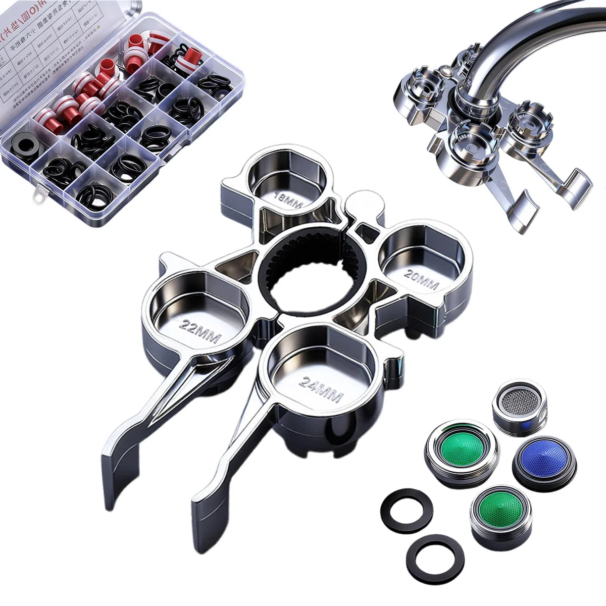 12 in 1 – Strumento universale per rubinetto, con ugelli di ricambio, pratico strumento per rimuovere le viti, ideale per bagno | Reparatu