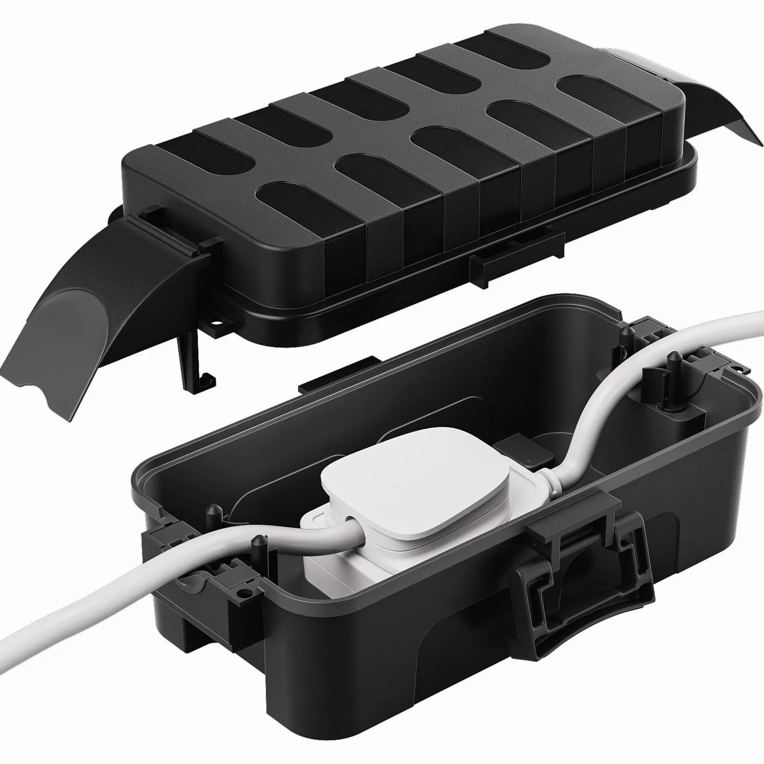RESTMO Scatola per Cavi Impermeabile IP55 (15x8,1x4,5cm) – Elettrica con Coperture Rimovibili, Resistente alle Intemperie per Prolunghe, Prese da Giardino, Timer Esterno (Colore:Nero)