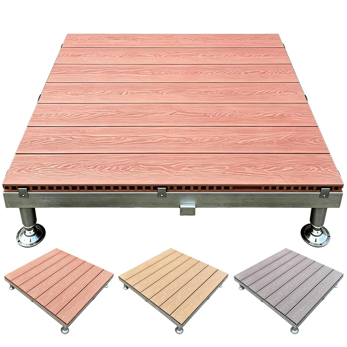 Piattaforma Galleggiante Con Telaio For Giardini Campeggi 84x84cm, 3 Colori | Modulare Regolabile A Incastro Pavimento Antiscivolo In Legno Composito, Durevole E Indeformabile(Brown)