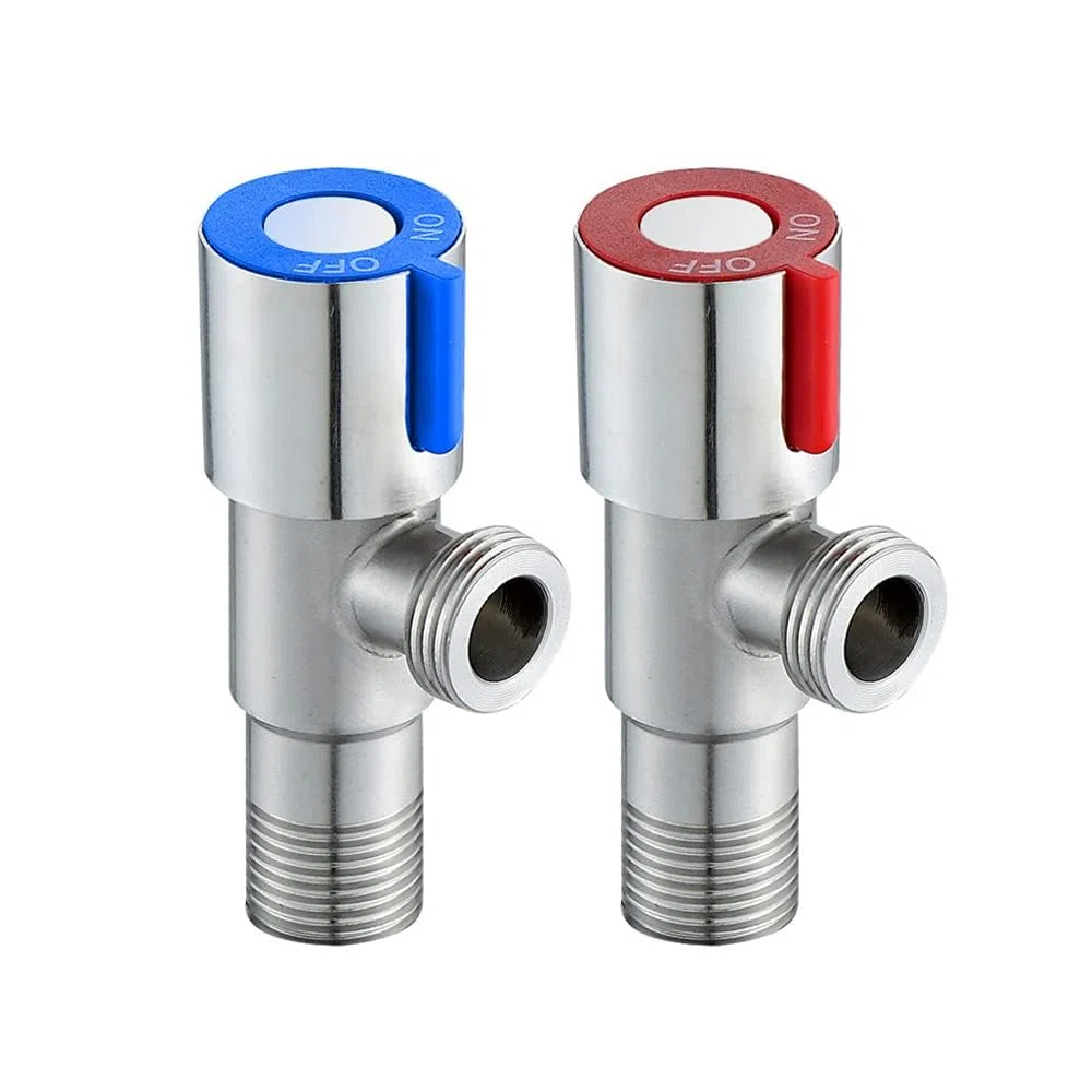 2 Pezzi Valvola a Triangolo, Valvole Angolari In Acciaio Inox, Valvola Ad Angolo Del Rubinetto, Valvola Dell'Acqua In Acciaio Inossidabile Applicare a Bagno, Cucina, Lavandino (Blu, Rosso)
