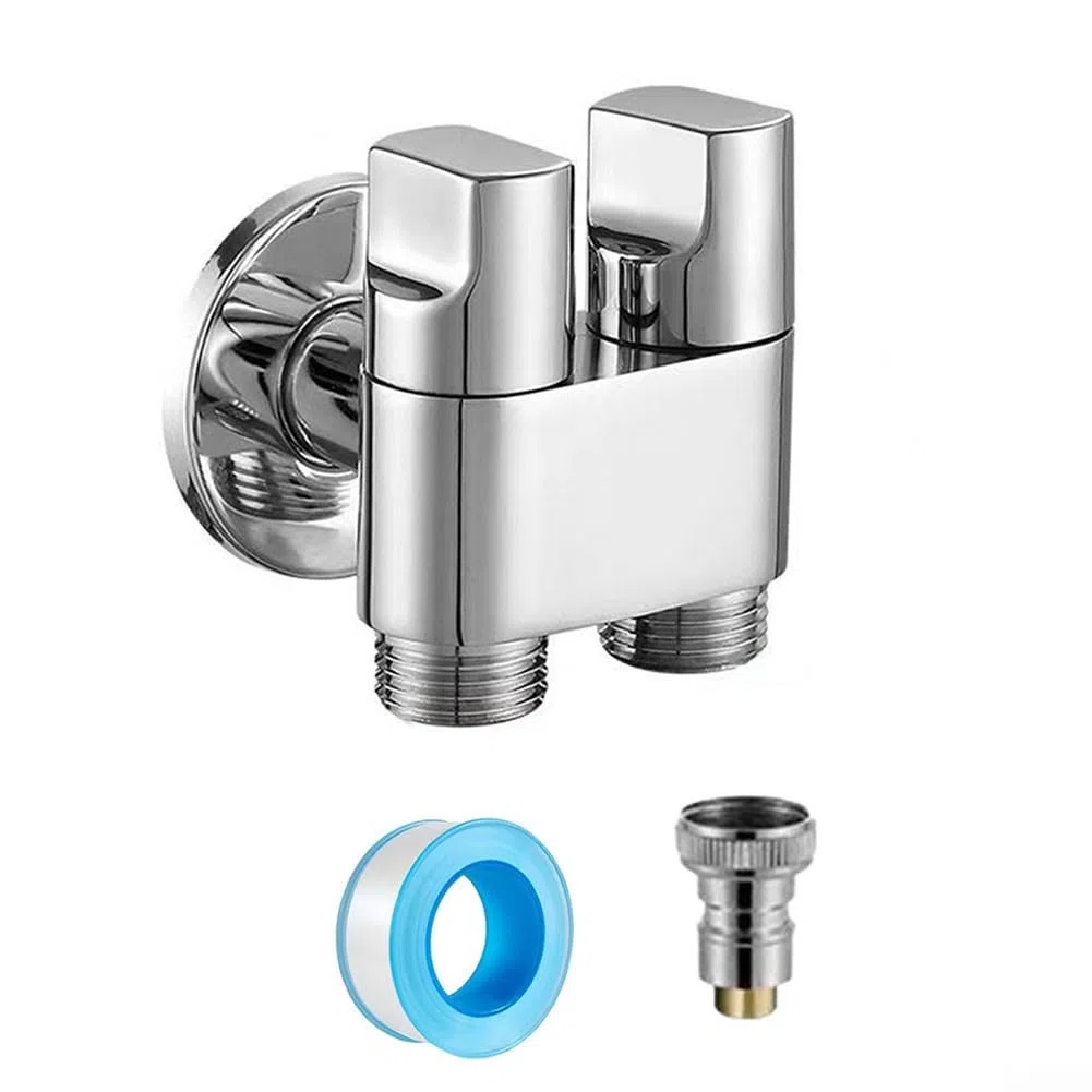 DAZZLEEX Rubinetto per Lavatrice a Doppio Comando - Valvola ad Angolo con 1 Ingresso e Due uscite G1/2 in Acciaio Inossidabile, Argento
