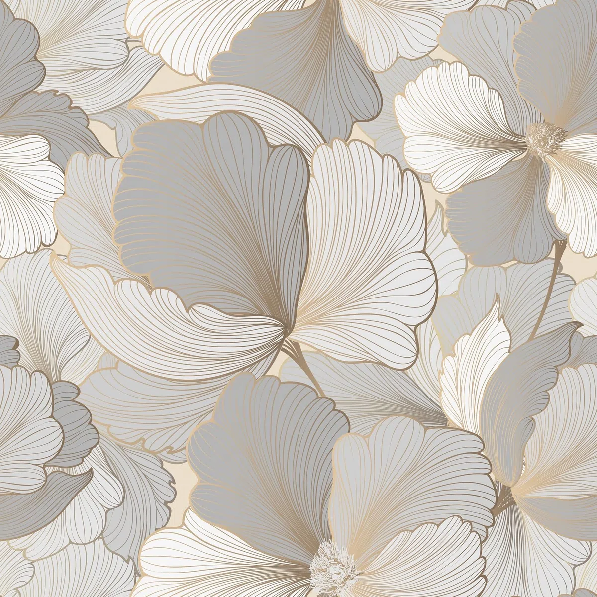 Carta Da Parati Fiori Pellicola Adesiva Beige/Oro/Grigio Per Pareti Carta Adesiva Per Mobili Fantasia Decorazione Da Parete Modello Floreale Rivestimento Adesivo Per Mobili 44,5cm x 300cm