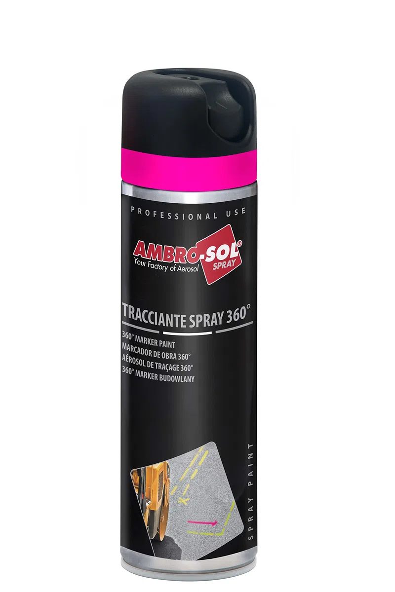 Ambro-Sol V403FUCSIAF Tracciante Marker Spray 360°, sia per Uso Professionale che Domestico, per Asfalti, Muri e Legno, Bomboletta Spray in Banda Stagnata Riciclabile 500 ml, Fucsia Fluorescente