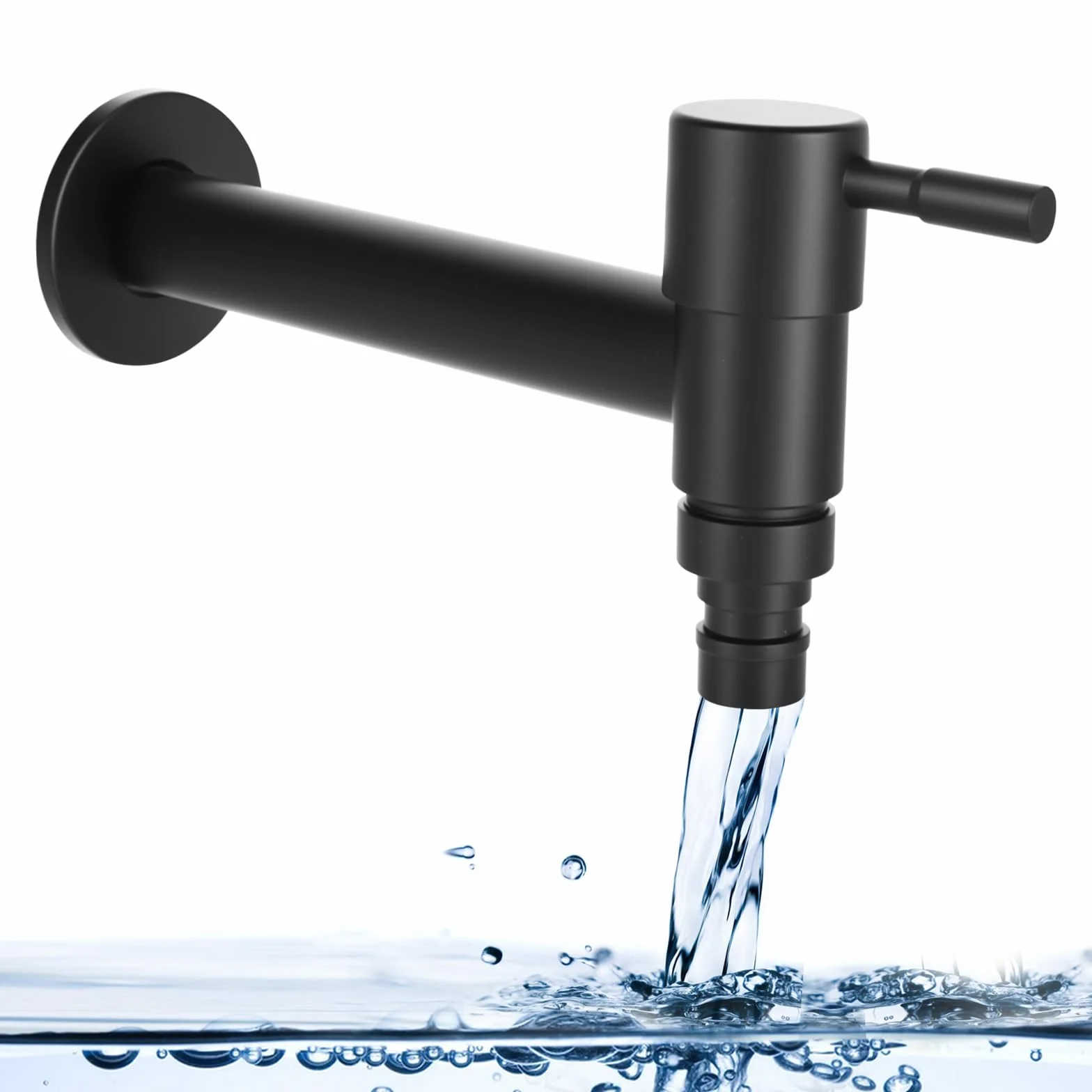 Rubinetto per acqua fredda in acciaio inox nero, montaggio a parete, rubinetto per acqua fredda G1/2, rubinetto nero opaco, per bagno, cucina, balcone, lavatrice, giardino (lungo)