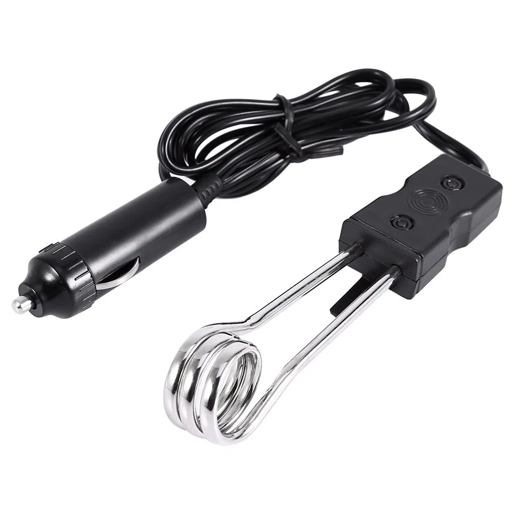 Riscaldatore ad immersione per auto, scaldabagno elettrico automatico portatile da 12 V, riscaldatore sicuro, per viaggi in campeggio picnic acqua bollente all'aperto caffè o tè, 120-140W