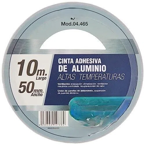 Nastro adesivo in alluminio resistente. Perfetta per sigillare, isolare e riparare. Dimensioni: larghezza 50 mm, lunghezza 10 m. Ideale per uso domestico o in progetti industriali.