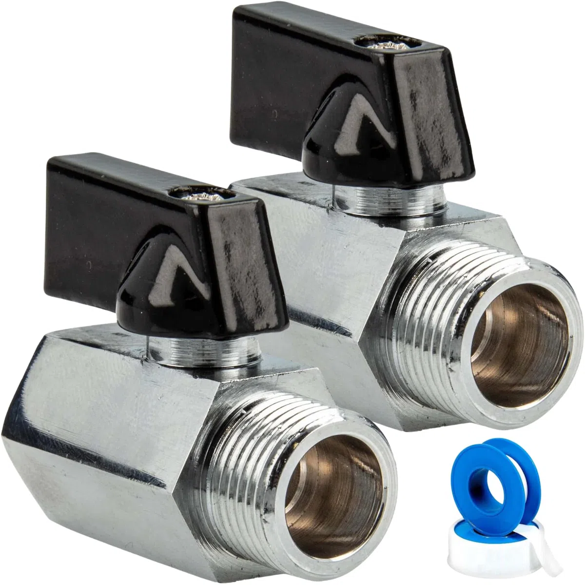 Parpyon® N. 2 Valvola Sfera MF 3/8 per Tubo Lavello Cucina per lavabo bagno, saracinesca Flessibile Rubinetto miscelatore Prolunga tubo filettato + nastro guarnizione (Valvola MF 3/8")
