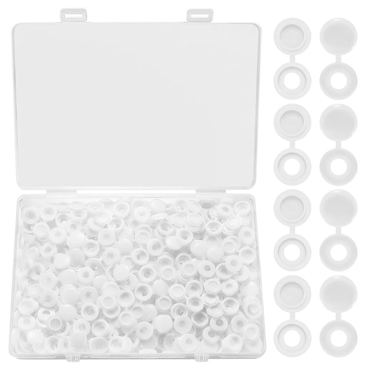 250 Pz Tappi Coprivite Incernierato in Plastica, 5mm Tappo Coprivite per Viti, Tappi di Copertura a Vite, Copriviti Bianco per Mobili, Coprivite a Scatto Pieghevoli Decorativi - Bianco
