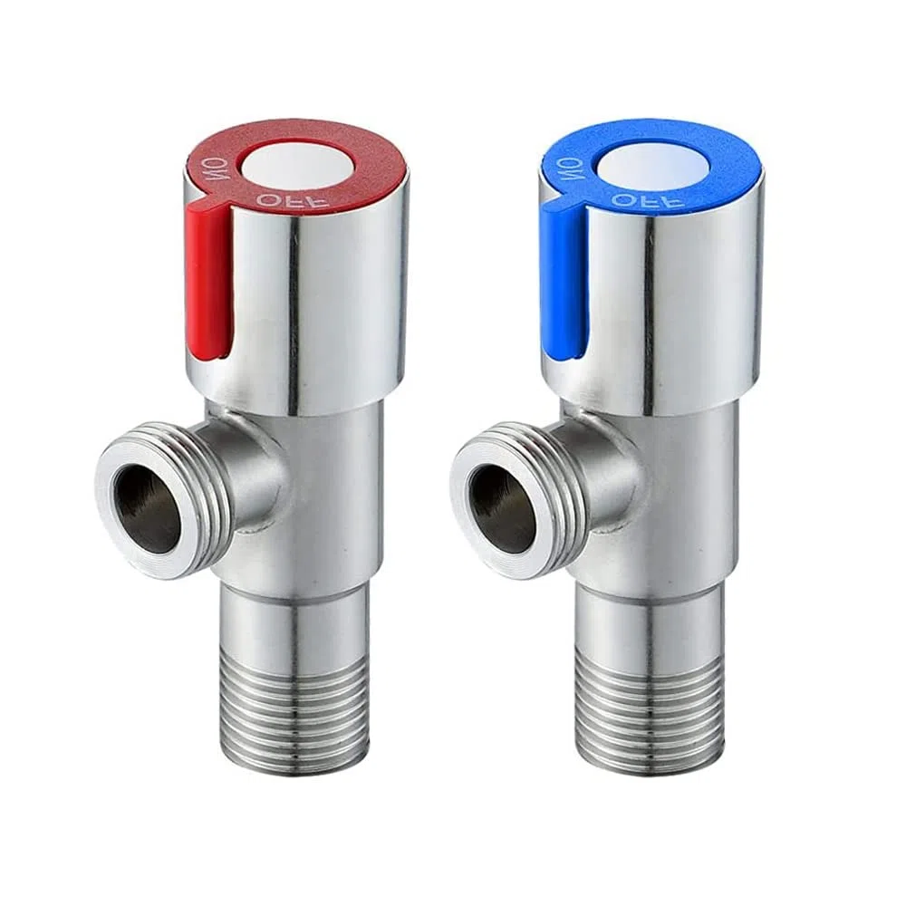2 Pezzi Rubinetto Acqua Valvola Angolo, Valvola a Triangolo, Valvola ad Angolo, Acqua Valvola Angolo in Acciaio Inox, Valvola di Arresto, Per Bagno, WC, Lavabo, Cucina, Bollitore (Blu, Rosso)
